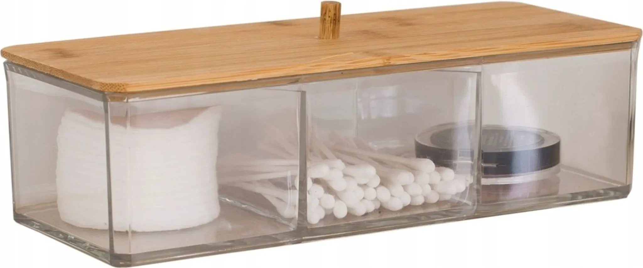 Eleganza Aufbewahrungsbehälter mit Bambusdeckel – 3-Fächer Organizer aus Acryl